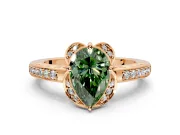 Floral Engagement Ring Setting for Fancy Green Pear-Shaped Center with Four Accent Clusters and Prong Head in Rose Gold