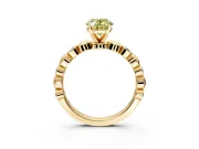 Solitaire Engagement Ring Setting for Fancy Yellow Oval Center with Beaded Bezel Station Band and Prong Head in Yellow Gold
