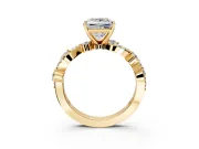 Solitaire Engagement Ring Setting for Princess Cut Center with Bar-Station Pave Twist and Prong Head in Yellow Gold