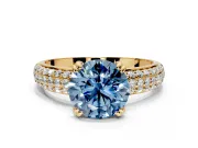 Solitaire Engagement Ring Setting for Fancy Blue Round Cut Center with Multi-Row Pave Accents and Basket Head in Yellow Gold