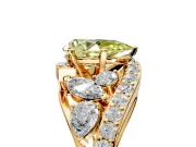 Halo Engagement Ring Setting for Fancy Yellow Pear-Shaped Center with Marquise and Pave Bypass Band and Prong Head in Yellow Gold