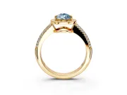 Milgrain Halo Engagement Ring Setting for Fancy Blue Pear-Shaped Center with Three-Sided Pave Band and Prong Head in Yellow Gold