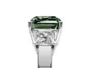 3 Stone Engagement Ring Setting for Fancy Green Asscher Cut Center with Matching Side Accents and Prong Head in Platinum