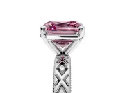 Solitaire Engagement Ring Setting for Fancy Pink Asscher Cut Center with Milgrain X Pattern Band and Prong Head in Platinum