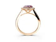 Halo Engagement Ring Setting for Fancy Pink Heart-Shaped Center with Raised Halo, Pave Band and Prong Head in Rose Gold
