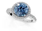 Halo Engagement Ring Setting for Fancy Blue Round Cut Center with Inner Milgrain Border and Prong Head in Sterling Silver