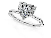Solitaire Engagement Ring Setting for Heart-Shaped Center with Bamboo Band and Prong Head in Sterling Silver