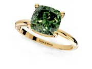 Minimalist Solitaire Engagement Ring Setting for Fancy Green Cushion Cut Center with Thin Band and Prong Head in Yellow Gold
