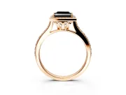 Halo Engagement Ring Setting for Fancy Black Princess Cut Center with Pave Accents, Heart Basket and Prong Head in Rose Gold