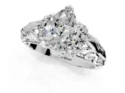 Solitaire Engagement Ring Setting for Pear-Shaped Center with Filigree Accent Basket and Prong Head in Platinum