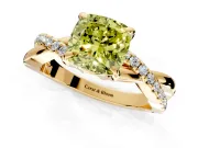 Solitaire Engagement Ring Setting for Fancy Yellow Cushion Cut Center with Half-Pave Crossover Band and Prong Head in Yellow Gold