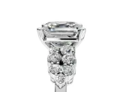 Cluster Engagement Ring Setting for Asscher Cut Center with 2-Row Shoulder Clusters and Prong Head in Sterling Silver