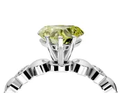 Solitaire Engagement Ring Setting for Fancy Yellow Heart-Shaped Center with Beaded Bezel Station Band and Prong Head in White Gold
