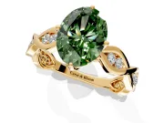 Solitaire Engagement Ring Setting for Fancy Green Oval Center with Accented Twist Band and Leaf Prong Head in Yellow Gold