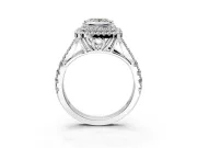 Double Halo Engagement Ring Setting for Princess Cut Center with Narrow Pave Split Shank and Prong Head in Platinum