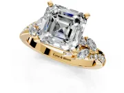 Solitaire Engagement Ring Setting for Asscher Cut Center with Marquise Accent Twist Band and Prong Head in Yellow Gold