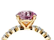 Solitaire Engagement Ring Setting for Fancy Pink Round Cut Center with Alternating Size Accents and Prong Head in Yellow Gold