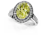 Halo Engagement Ring Setting for Fancy Yellow Oval Center with Outer Bezel Rim, Pave Band and Prong Head in Sterling Silver