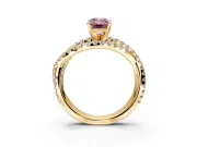 Solitaire Engagement Ring Setting for Fancy Pink Emerald Cut Center with Woven 3-Strand Pave Band and Prong Head in Yellow Gold