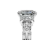 Solitaire Engagement Ring Setting for Emerald Cut Center with Filigree Band and Prong Head in Platinum