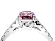 Solitaire Engagement Ring Setting for Fancy Pink Emerald Cut Center with Partway Pave Band and Prong Head in Sterling Silver