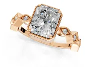 Milgrain Bezel Engagement Ring Setting for Radiant Cut Center with Marquise Stations and Bezel Head in Rose Gold