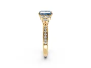 Cluster Engagement Ring Setting for Fancy Blue Princess Cut Center with Bezel Accent Clusters and Prong Head in Yellow Gold