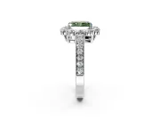 Halo Engagement Ring Setting for Fancy Green Radiant Cut Center with Milgrain Channel Band and Prong Head in Sterling Silver
