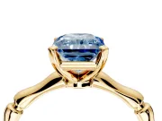 Solitaire Engagement Ring Setting for Fancy Blue Radiant Cut Center with Bamboo Band and Prong Head in Yellow Gold