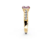 Solitaire Engagement Ring Setting for Fancy Pink Asscher Cut Center with Round Cut Channel Band and Prong Head in Yellow Gold