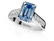 Solitaire Engagement Ring Setting for Fancy Blue Emerald Cut Center with Round Cut Channel Band and Prong Head in Sterling Silver