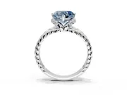 Halo Engagement Ring Setting for Fancy Blue Heart-Shaped Center with Rope Twist Split Shank and Prong Head in Platinum