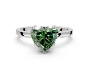 Solitaire Engagement Ring Setting for Fancy Green Heart-Shaped Center with Thin Rounded Plain Band and Prong Head in White Gold