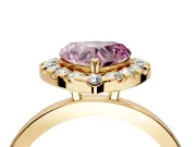Halo Engagement Ring Setting for Fancy Pink Heart-Shaped Center with Thin Plain Band and Prong Head in Yellow Gold