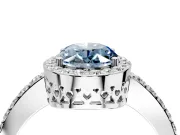 Halo Engagement Ring Setting for Fancy Blue Oval Center with Heart-Shaped Openwork, Pave Band and Prong Head in Platinum