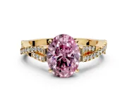 Solitaire Engagement Ring Setting for Fancy Pink Oval Center with Twisted Pave Split Shank and Prong Head in Yellow Gold