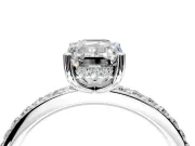Solitaire Engagement Ring Setting for Emerald Cut Center with Fine Pave Band and Prong Head in Platinum
