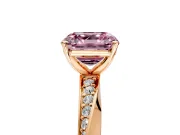 Side Accent Engagement Ring Setting for Fancy Pink Asscher Cut Center with Accent Shoulders and Prong Head in Rose Gold