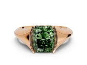 Tension Engagement Ring Setting for Fancy Green Radiant Cut Center with Wide Tapered Band and Tension Head in Rose Gold