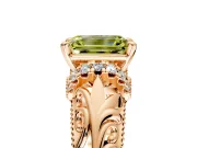 Solitaire Engagement Ring Setting for Fancy Yellow Emerald Cut Center with Filigree Accent Basket and Prong Head in Rose Gold