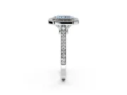 Halo Engagement Ring Setting for Fancy Blue Radiant Cut Center with Milgrain Frame, Pave Band and Prong Head in Sterling Silver
