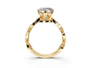 Solitaire Engagement Ring Setting for Heart-Shaped Center with Accented Twist Band and Leaf Prong Head in Yellow Gold