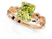 Leaf Engagement Ring Setting for Fancy Yellow Princess Cut Center with Milgrain Accent Band and Prong Head in Rose Gold