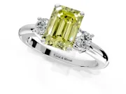 3 Stone Engagement Ring Setting for Fancy Yellow Emerald Cut Center with Wide Plain Band and Prong Head in Platinum