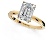 Solitaire Engagement Ring Setting for Emerald Cut Center with Thin Rounded Plain Band and Prong Head in Yellow Gold