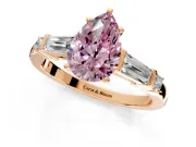 Bar-Set Engagement Ring Setting for Fancy Pink Pear-Shaped Center with Tapered Baguette Accents and Prong Head in Rose Gold