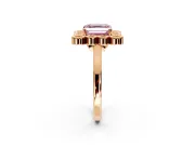 Cluster Halo Engagement Ring Setting for Fancy Pink Asscher Cut Center with Milgrain Bezel Accents and Prong Head in Rose Gold