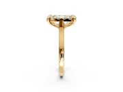 Single Halo Engagement Ring Setting for Emerald Cut Center with Corner Claws, Plain Band and Prong Head in Yellow Gold