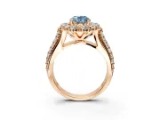 Large Accent Halo Engagement Ring Setting for Fancy Blue Oval Center with Pave Split Shank and Prong Head in Rose Gold
