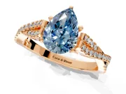 Solitaire Engagement Ring Setting for Fancy Blue Pear-Shaped Center with Twisted Pave Split Shank and Prong Head in Rose Gold